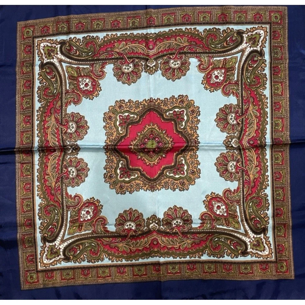 Vintage Paisley Neck‎ Head Scarf Silky Deep Rich Colors Red Blue Vibrant 30x30
